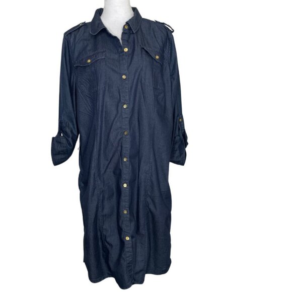 Jones New York Dresses & Skirts - Jones New York Women's Cotton Button-up Shirt Dress Roll Tab Sleeves Sz Large